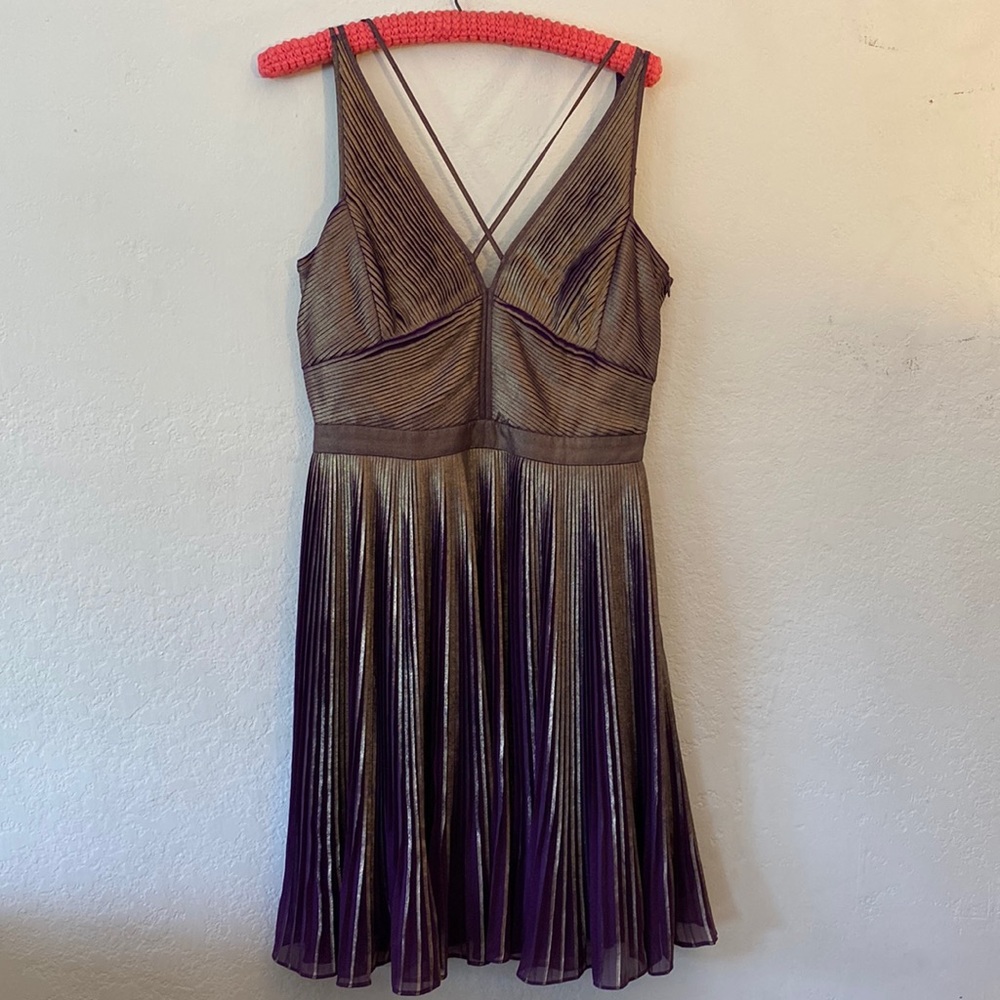 Karen Millen | Vintage Purple & Gold Women Metallic Pleated Mini Cocktail Dress